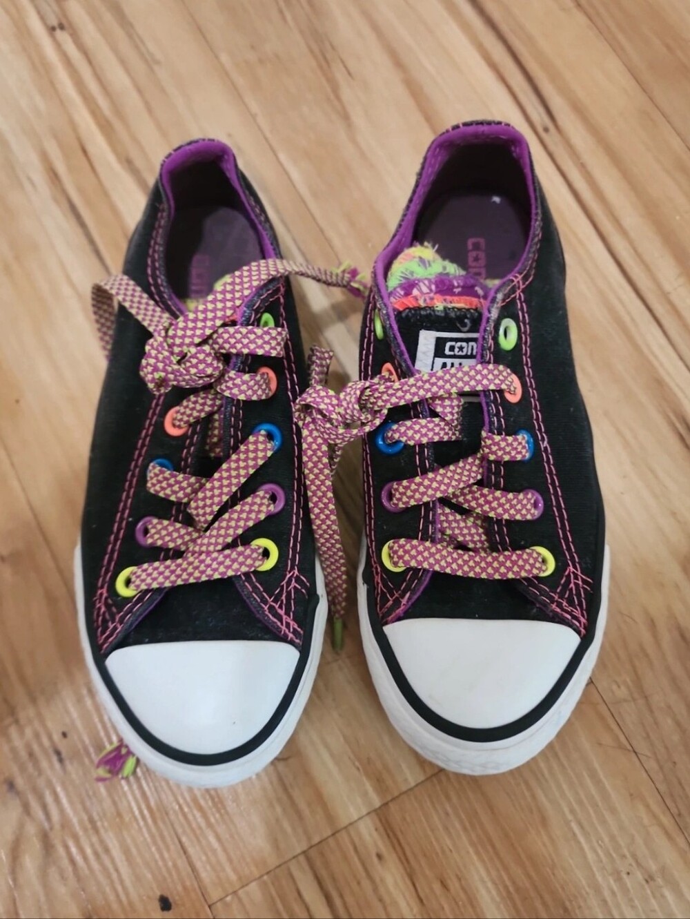 Kids Black Convers with Pink Accents Size 12c